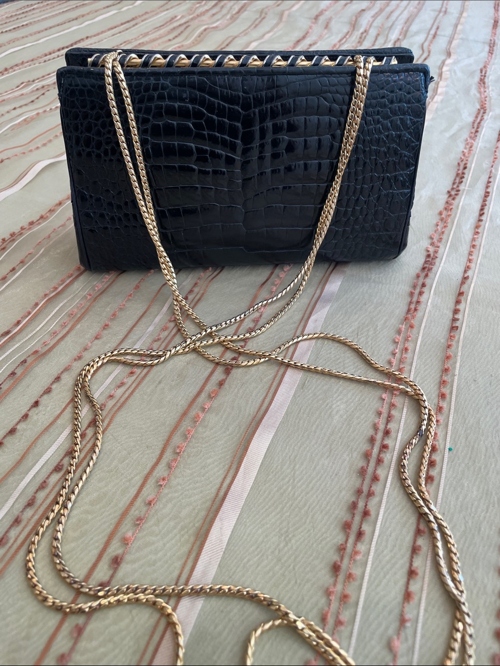 Vintage Black Crocodile Chain Shoulder Bag - Women